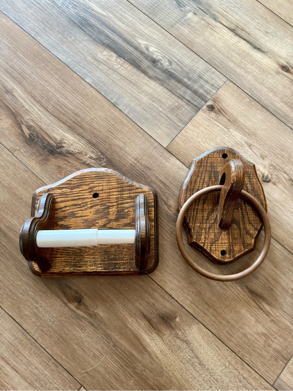 Vintage Wood Wall Mount Bathroom Set | Medium Brown Stain Color | Rustic Farm